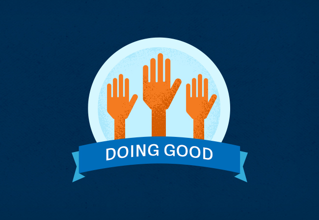 Doing good written and three hands